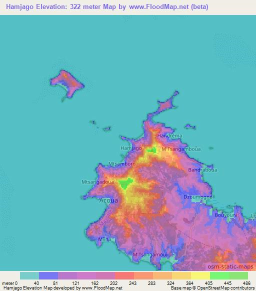 Hamjago,Mayotte Elevation Map