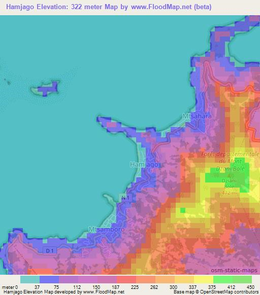 Hamjago,Mayotte Elevation Map