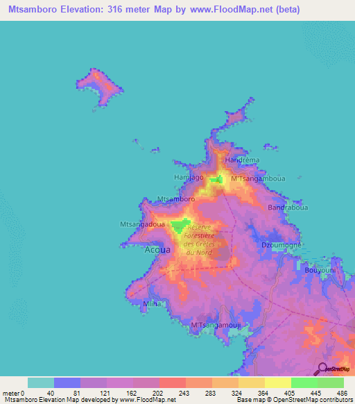 Mtsamboro,Mayotte Elevation Map