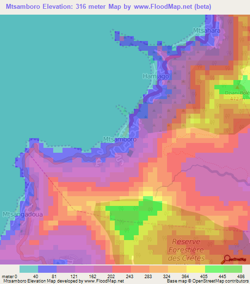 Mtsamboro,Mayotte Elevation Map