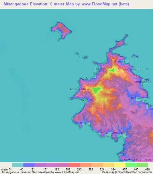 Mtsangadoua,Mayotte Elevation Map