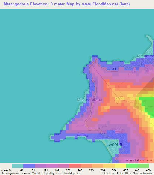 Mtsangadoua,Mayotte Elevation Map