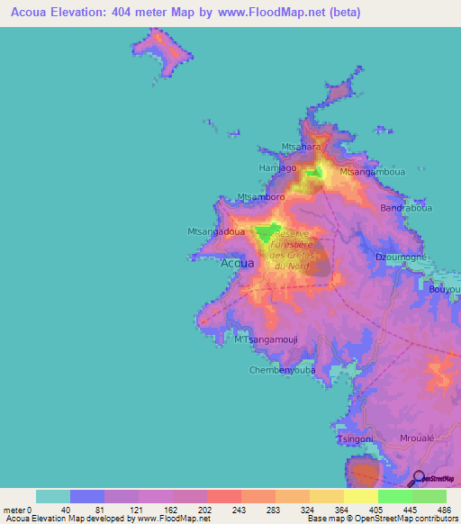 Acoua,Mayotte Elevation Map