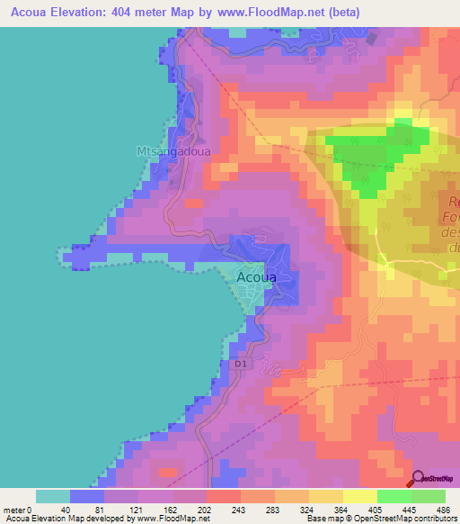 Acoua,Mayotte Elevation Map