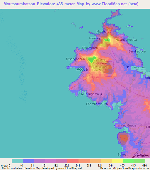 Moutsoumbatsou,Mayotte Elevation Map