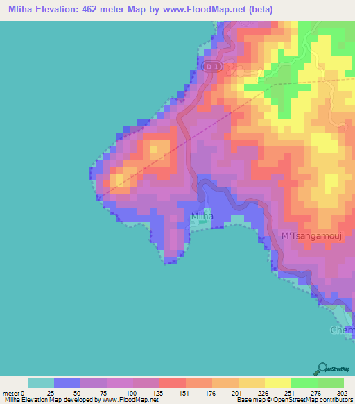 Mliha,Mayotte Elevation Map