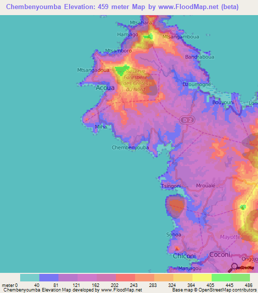 Chembenyoumba,Mayotte Elevation Map