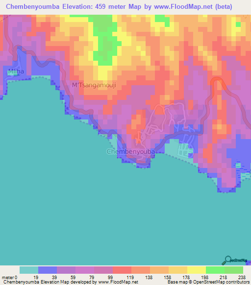 Chembenyoumba,Mayotte Elevation Map