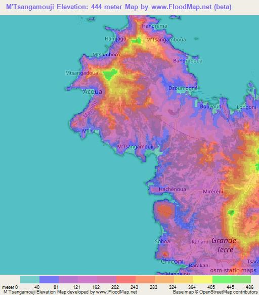 M'Tsangamouji,Mayotte Elevation Map