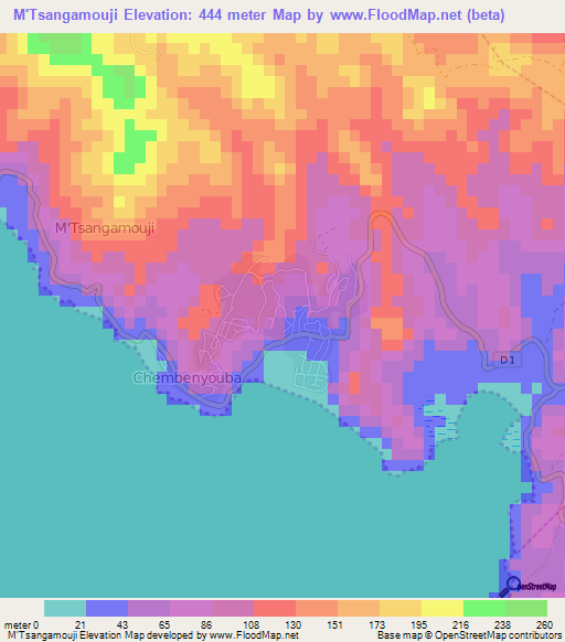 M'Tsangamouji,Mayotte Elevation Map