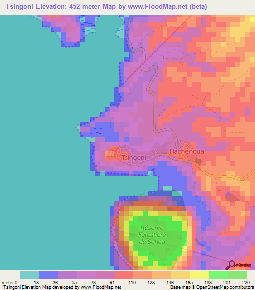 Tsingoni,Mayotte Elevation Map