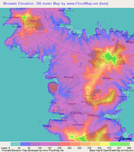 Mrowale,Mayotte Elevation Map