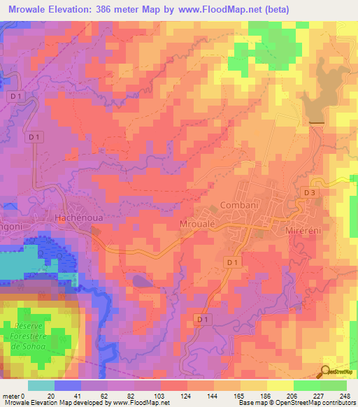 Mrowale,Mayotte Elevation Map