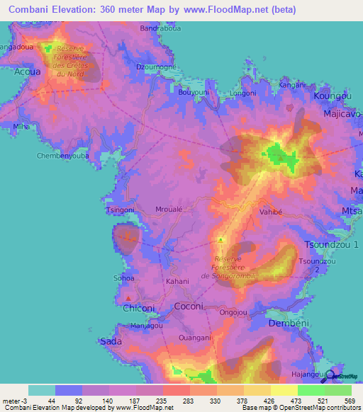 Combani,Mayotte Elevation Map