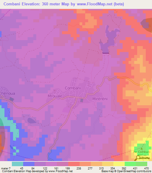 Combani,Mayotte Elevation Map