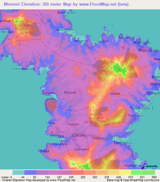 Mirereni,Mayotte Elevation Map