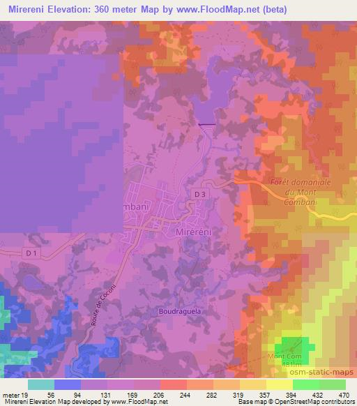 Mirereni,Mayotte Elevation Map