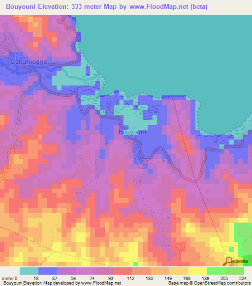 Bouyouni,Mayotte Elevation Map