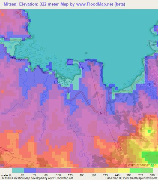 Mitseni,Mayotte Elevation Map