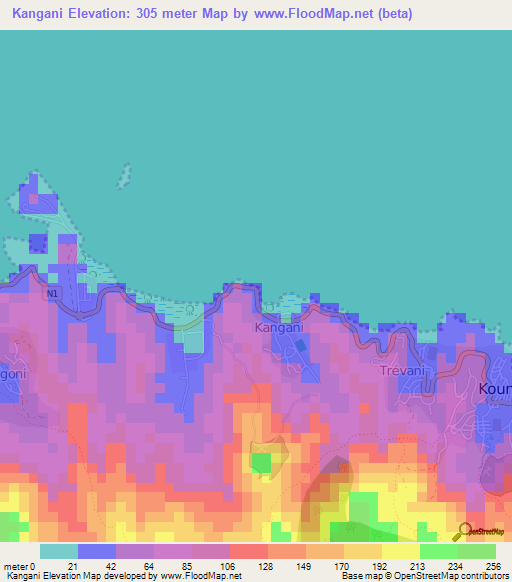 Kangani,Mayotte Elevation Map