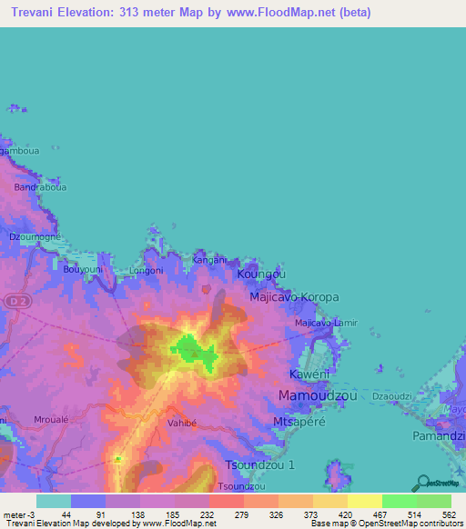 Trevani,Mayotte Elevation Map