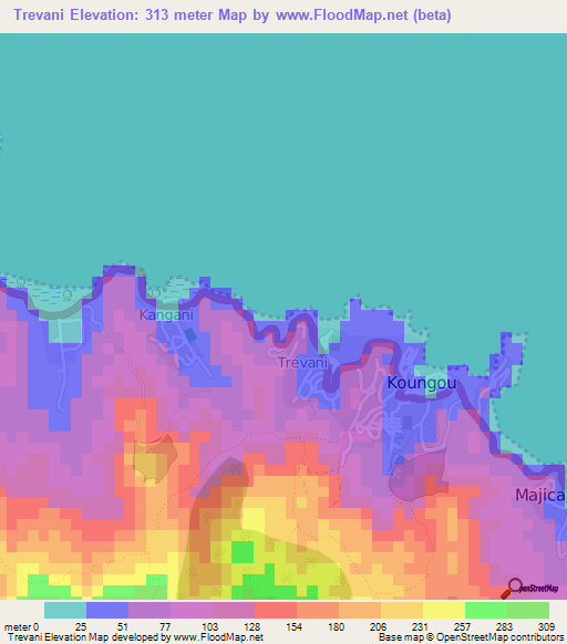 Trevani,Mayotte Elevation Map