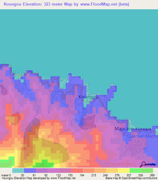 Koungou,Mayotte Elevation Map