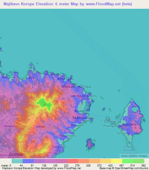 Majikavo Koropa,Mayotte Elevation Map