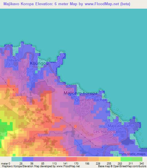 Majikavo Koropa,Mayotte Elevation Map