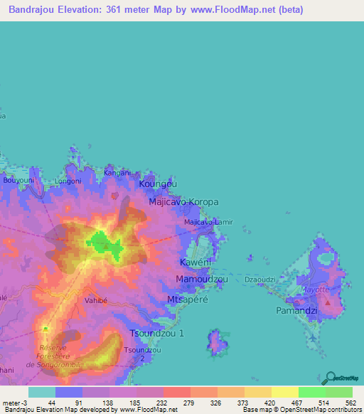 Bandrajou,Mayotte Elevation Map