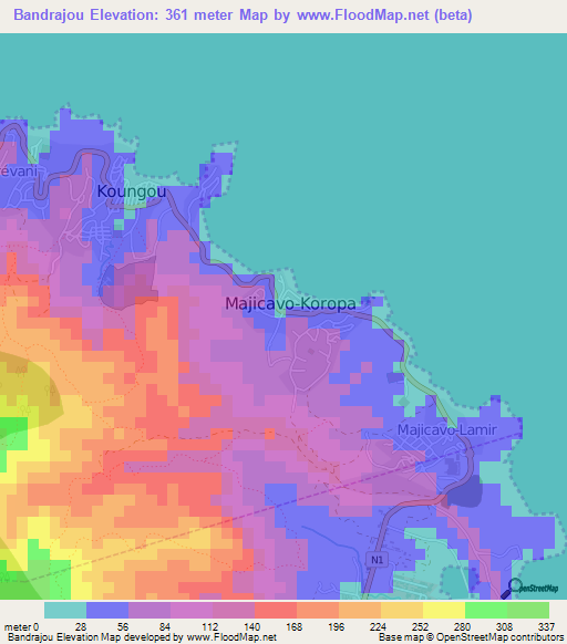 Bandrajou,Mayotte Elevation Map