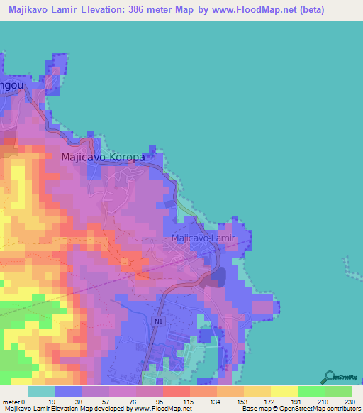 Majikavo Lamir,Mayotte Elevation Map