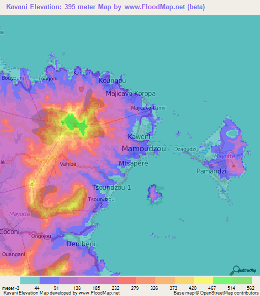 Kavani,Mayotte Elevation Map