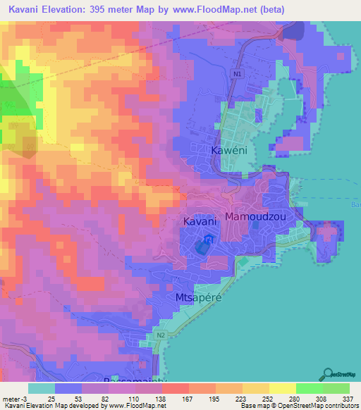 Kavani,Mayotte Elevation Map