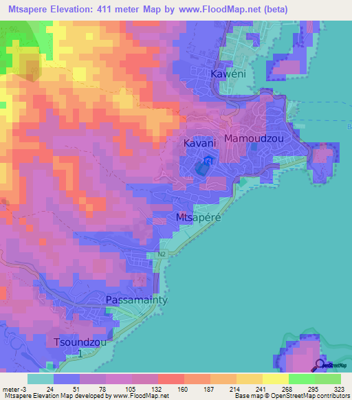 Mtsapere,Mayotte Elevation Map