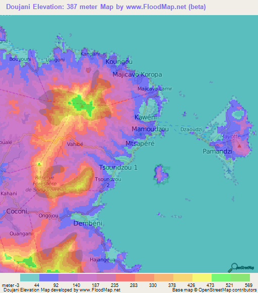 Doujani,Mayotte Elevation Map