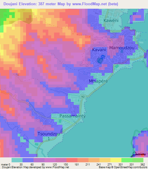 Doujani,Mayotte Elevation Map