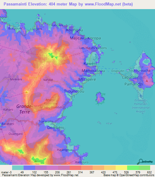 Passamainti,Mayotte Elevation Map