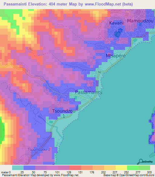 Passamainti,Mayotte Elevation Map