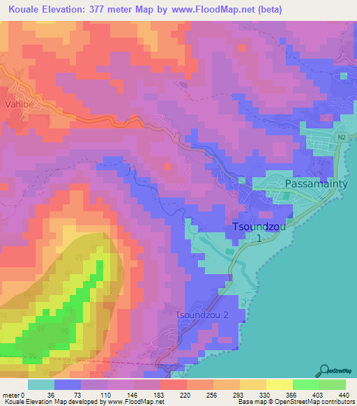 Kouale,Mayotte Elevation Map