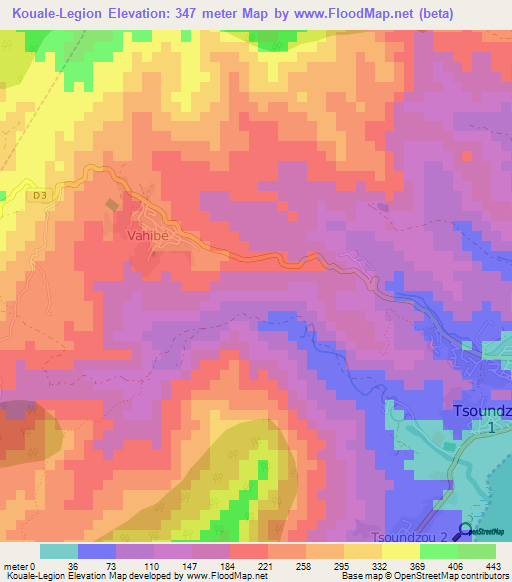 Kouale-Legion,Mayotte Elevation Map