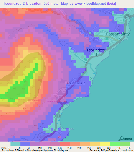 Tsoundzou 2,Mayotte Elevation Map