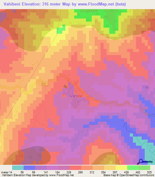 Vahibeni,Mayotte Elevation Map