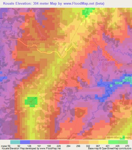 Kouale,Mayotte Elevation Map