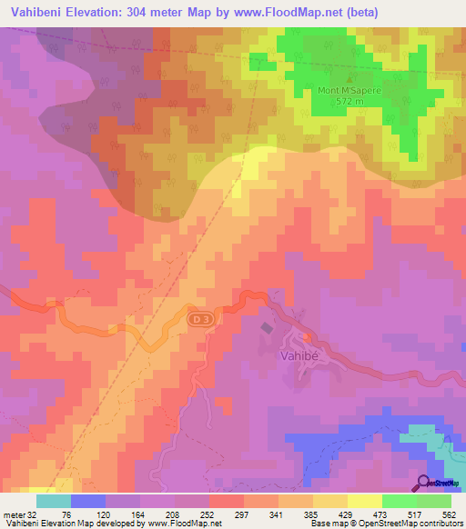 Vahibeni,Mayotte Elevation Map