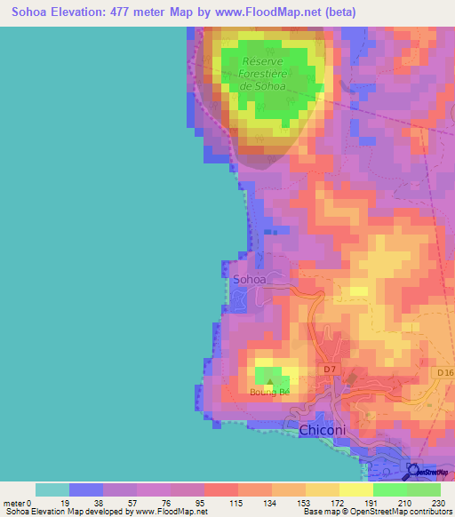 Sohoa,Mayotte Elevation Map