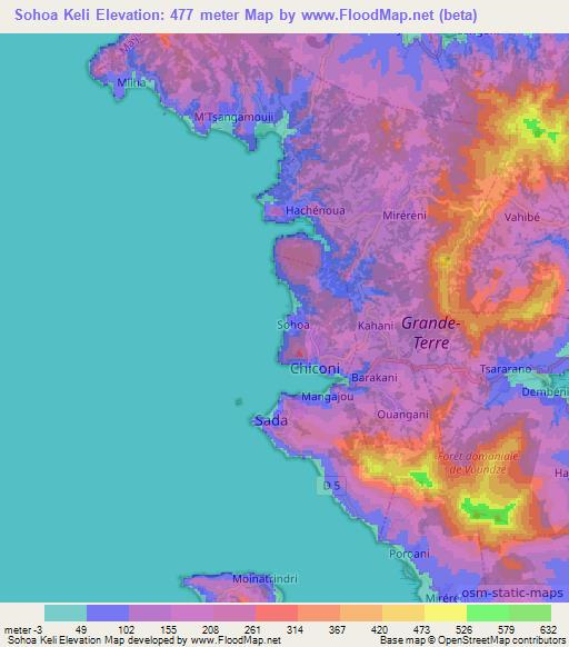 Sohoa Keli,Mayotte Elevation Map