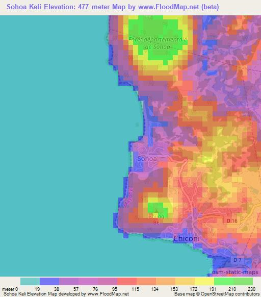 Sohoa Keli,Mayotte Elevation Map