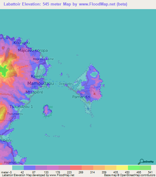 Labattoir,Mayotte Elevation Map