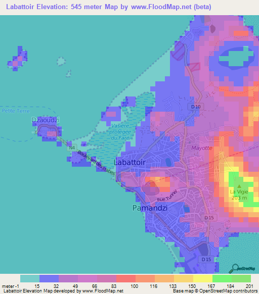 Labattoir,Mayotte Elevation Map